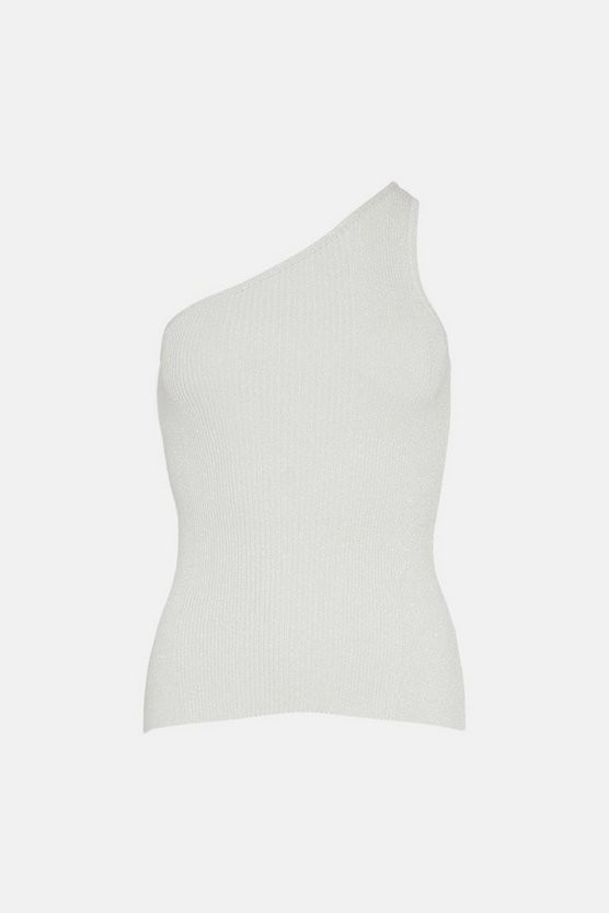 One Shoulder Rib Knit Top | Karen Millen UK & IE