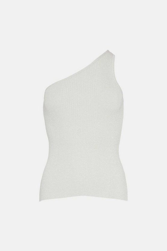 One Shoulder Rib Knit Top | Karen Millen UK & IE