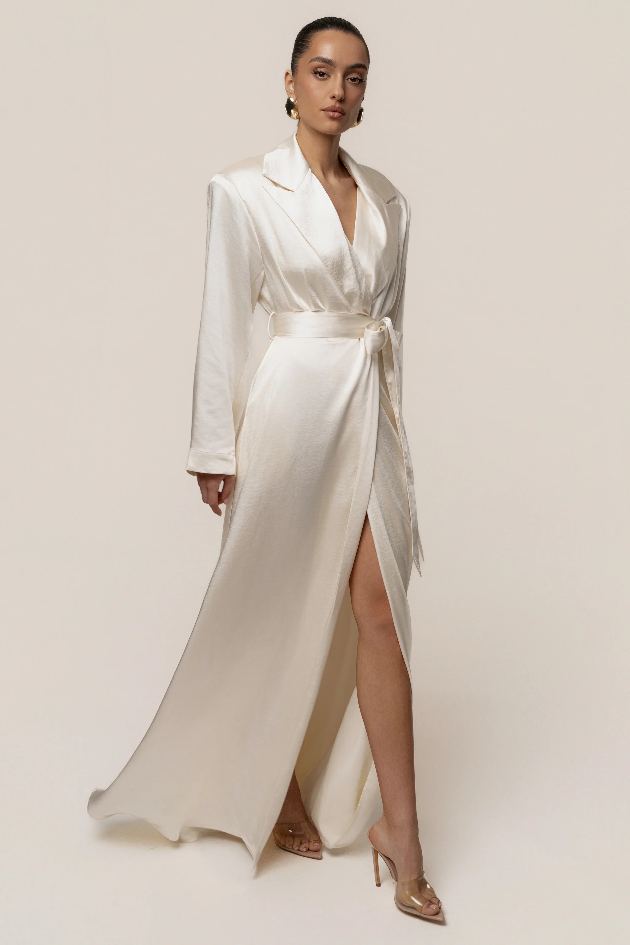 Ivory Satin Embrace Maxi Dress | JLUXLABEL US