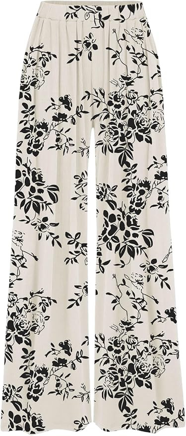 CIDER Palazzo Pants for Women Wide Leg Flowy Pants with Pockets Elastic Mid Waist Summer Beach Va... | Amazon (US)