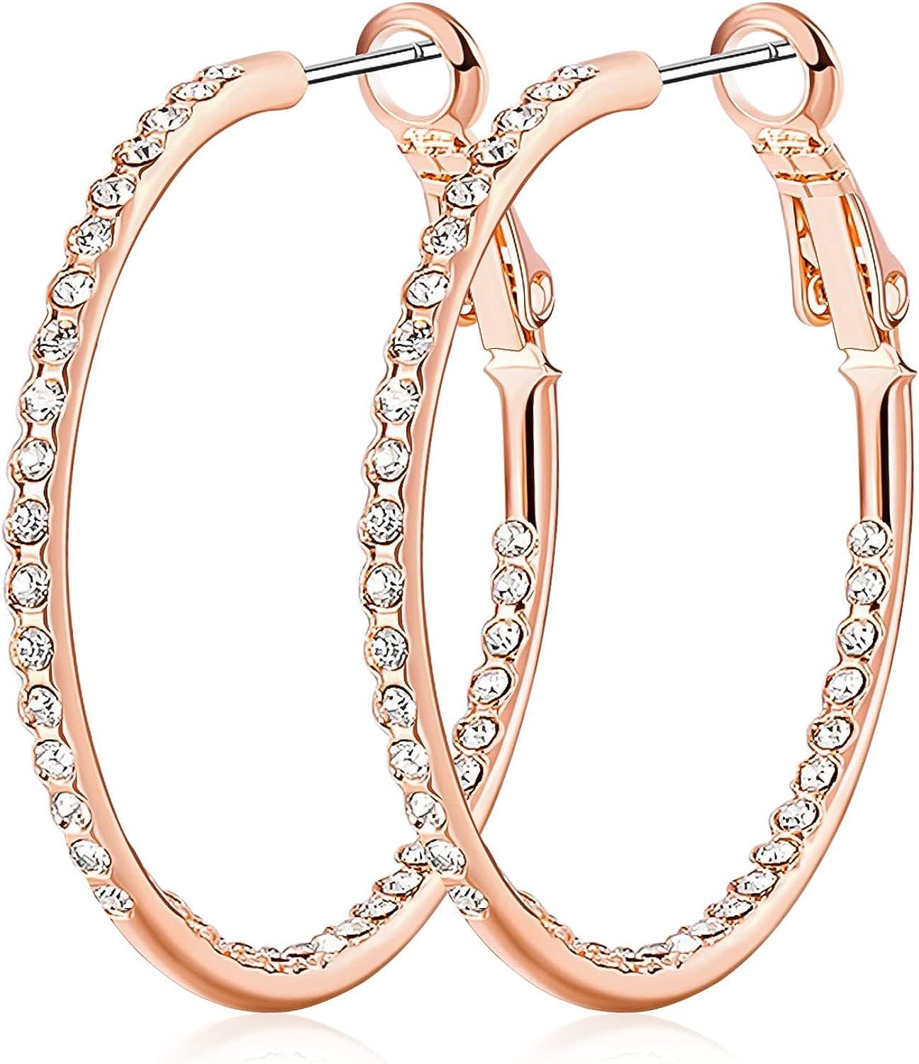 SUPRAONE 1 Pair Hoop Earrings for Women - 14K Rose Gold Plated Hypoallergenic Lightweight CZ Big ... | Amazon (US)