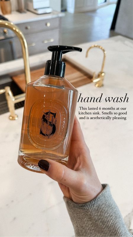 Diptyque hand soap. Yes it’s expensive but it lasted 6 months at our kitchen sink. It smells great and I love the bottle. 
Makes for a great gift too! #diptyque

#LTKhome #LTKunder100