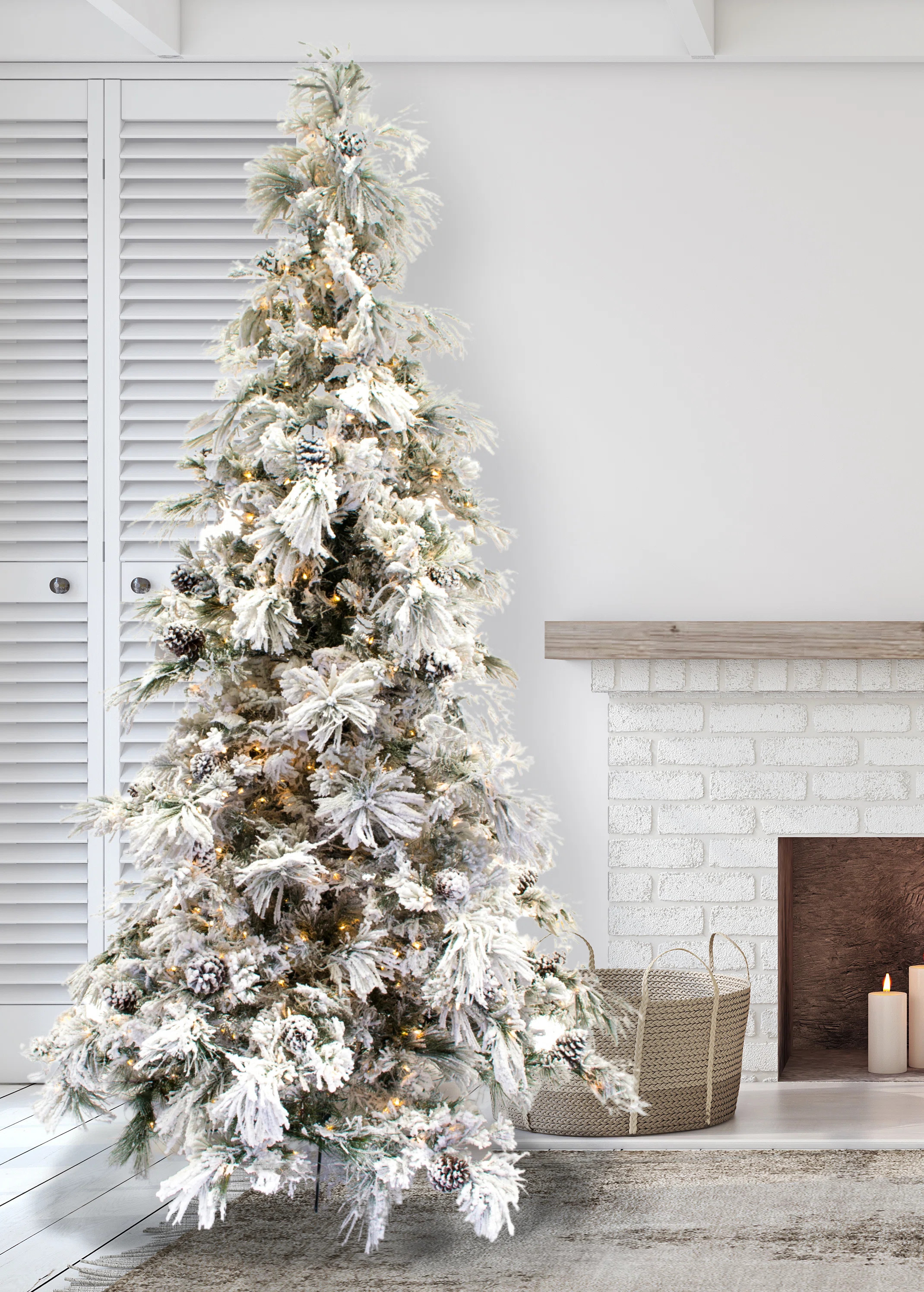 Flocked Long Needle Pine Pre-lit Christmas Tree | Wayfair North America