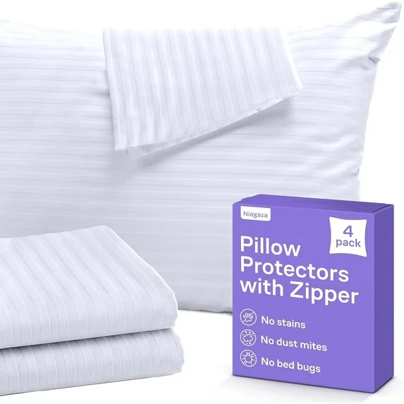 Set of 4 Pillow Protectors with Zipper Standard Size - 100% Resistant to Stains, Dust & Dirt - Wa... | Walmart (US)