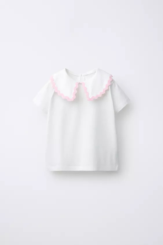 PETER PAN COLLAR TOP WITH RIPPLE TRIM | Zara US