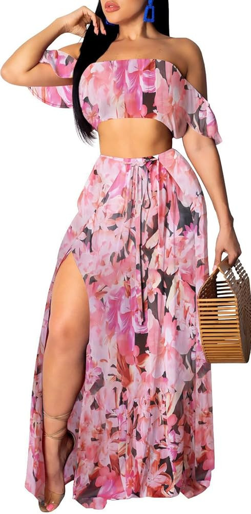 Sexy Two Piece Sets for Women Vacation Elegant Sleeveless Top Long Split Maxi Dress Beach Swimwea... | Amazon (US)