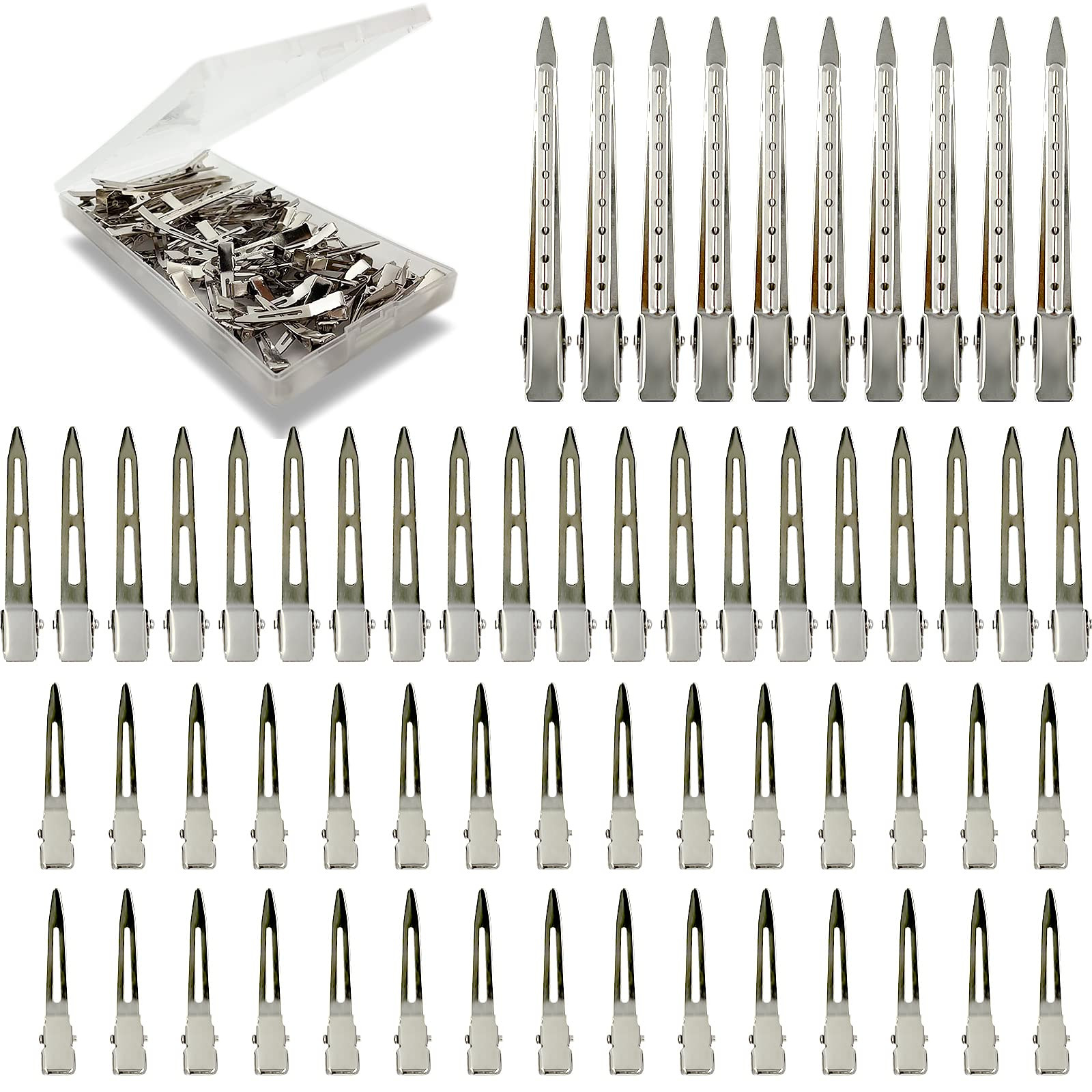 Silver Metal Duck Billed Hair Clips Set - Alligator Roller Clips for Women's Long Hair Sectioning... | Amazon (US)