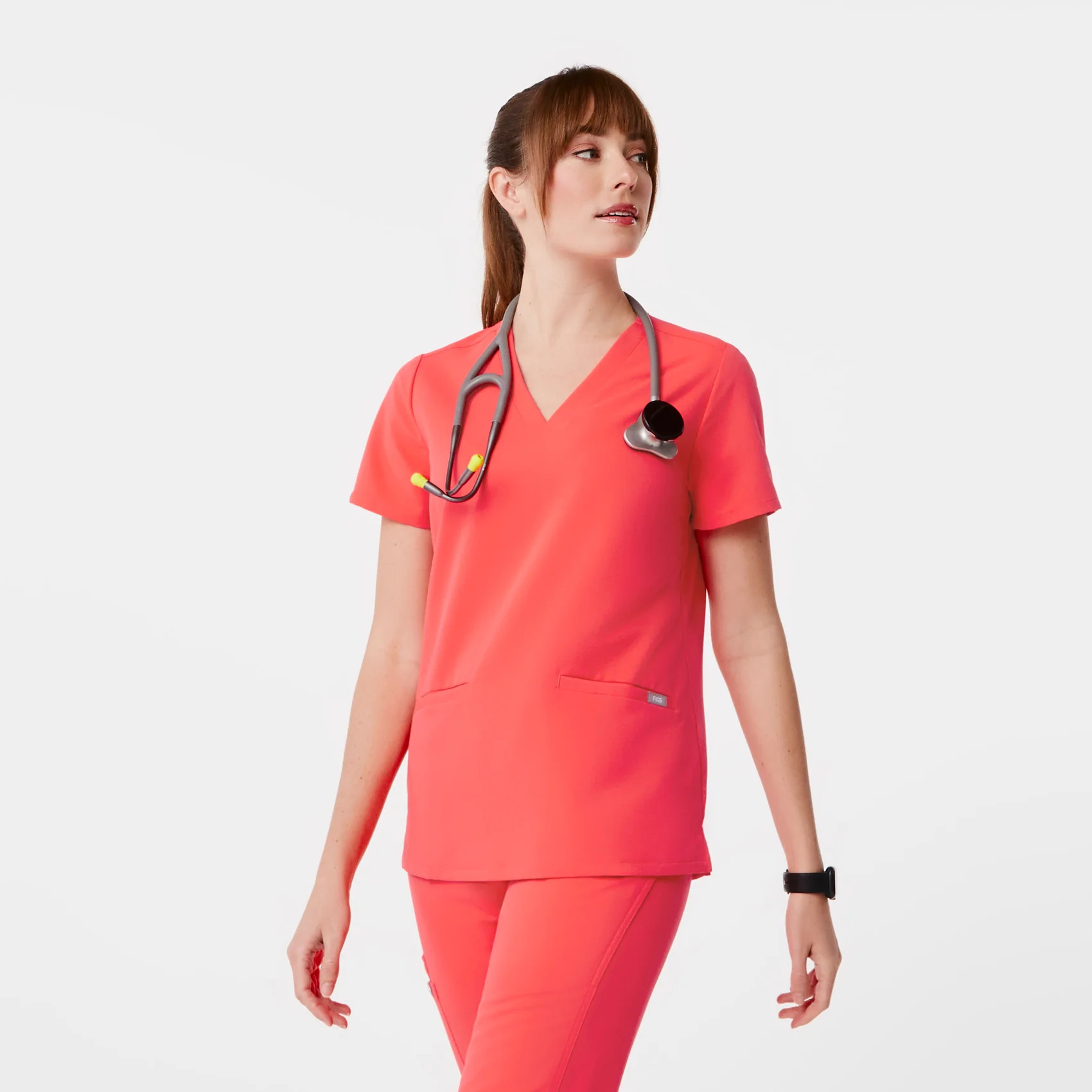 Women's Casma Three-Pocket Scrub Top™ - Fiery Coral · FIGS | FIGS