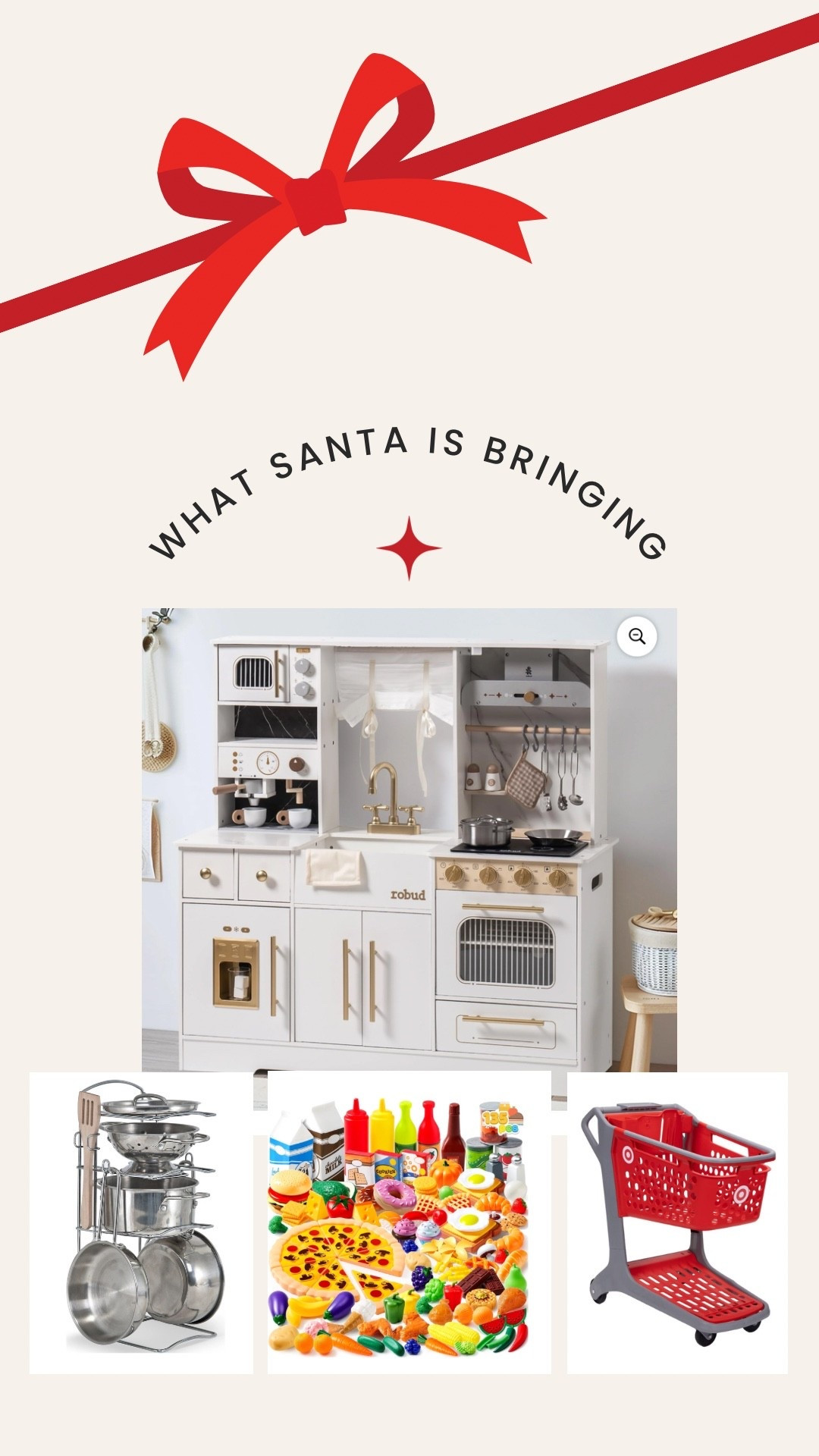 Holiday gift ideas for toddlers 🎄✨ Sharing what Santa is bringing: a play kitchen, pretend food, pots and pans set, and a toddler shopping cart. The cutest pretend-play Christmas gifts!

#LTKKids #LTKHoliday #LTKGiftGuide