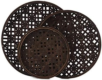 Round Tobacco Basket Set of 3 - Rustic Farmhouse Wall Decor Tobacco Baskets - Handmade Woven Wall... | Amazon (US)