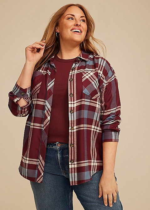 Plus Size Plaid Button Down Boyfriend Shirt | Maurices