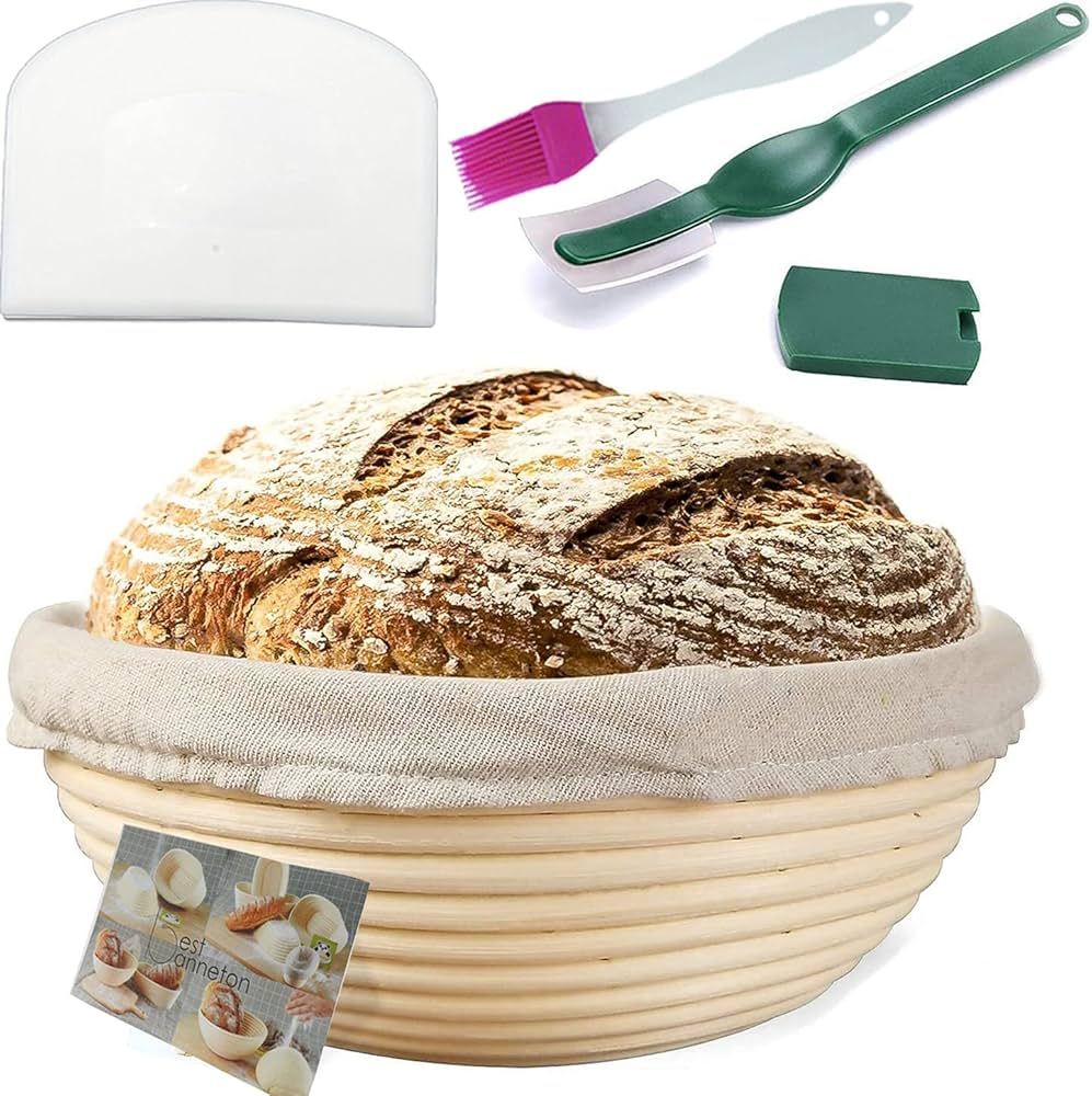Bread Proofing Basket 9 Inch Banneton proofing basket Bread Basket+Bread lame+Dough Scraper +Proo... | Amazon (US)