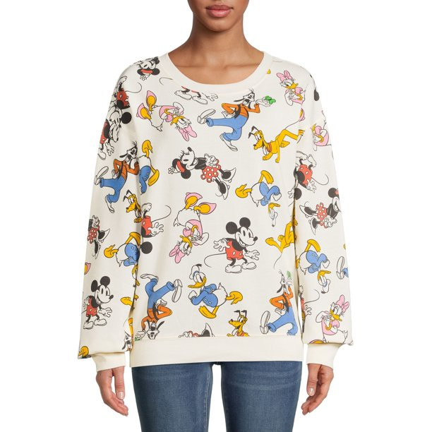 Mickey And Friends Juniors Long Sleeve Graphic Sweatshirt - Walmart.com | Walmart (US)