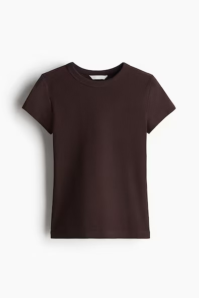 H & M - Ribbed T-shirt - Brown | H&M (US + CA)