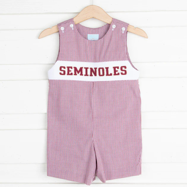 Seminoles Smocked Spirit Jon Jon Maroon Check | Classic Whimsy