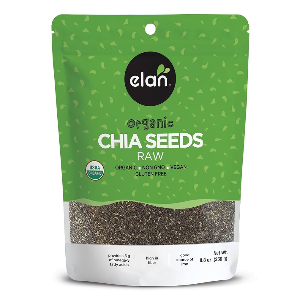 Elan Organic Chia Seeds, 8.8 oz, Natural Raw Black Chia Seeds, Plant-Based, Non-GMO, Vegan, Glute... | Amazon (US)