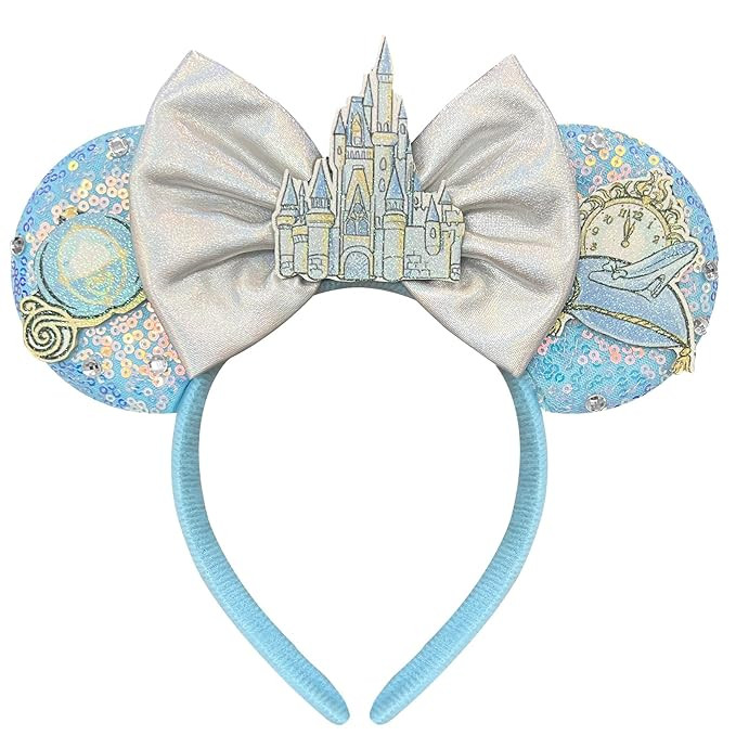 Hairband for Women Adult Blue Sequin Mouse Ears Headband with Castle Bows for Park Ears | Amazon (US)