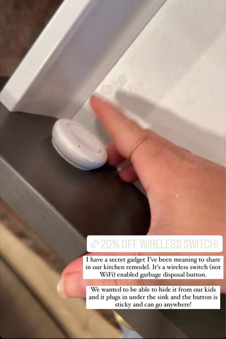 20% OFF WIRELESS SWITCH!
I have a secret gadget I've been meaning to share in our kitchen remodel. It's a wireless switch (not
WiFi) enabled garbage disposal button.
We wanted to be able to hide it from our kids and it plugs in under the sink and the button is sticky and can go anywhere!

#LTKhome #LTKxPrime #LTKsalealert