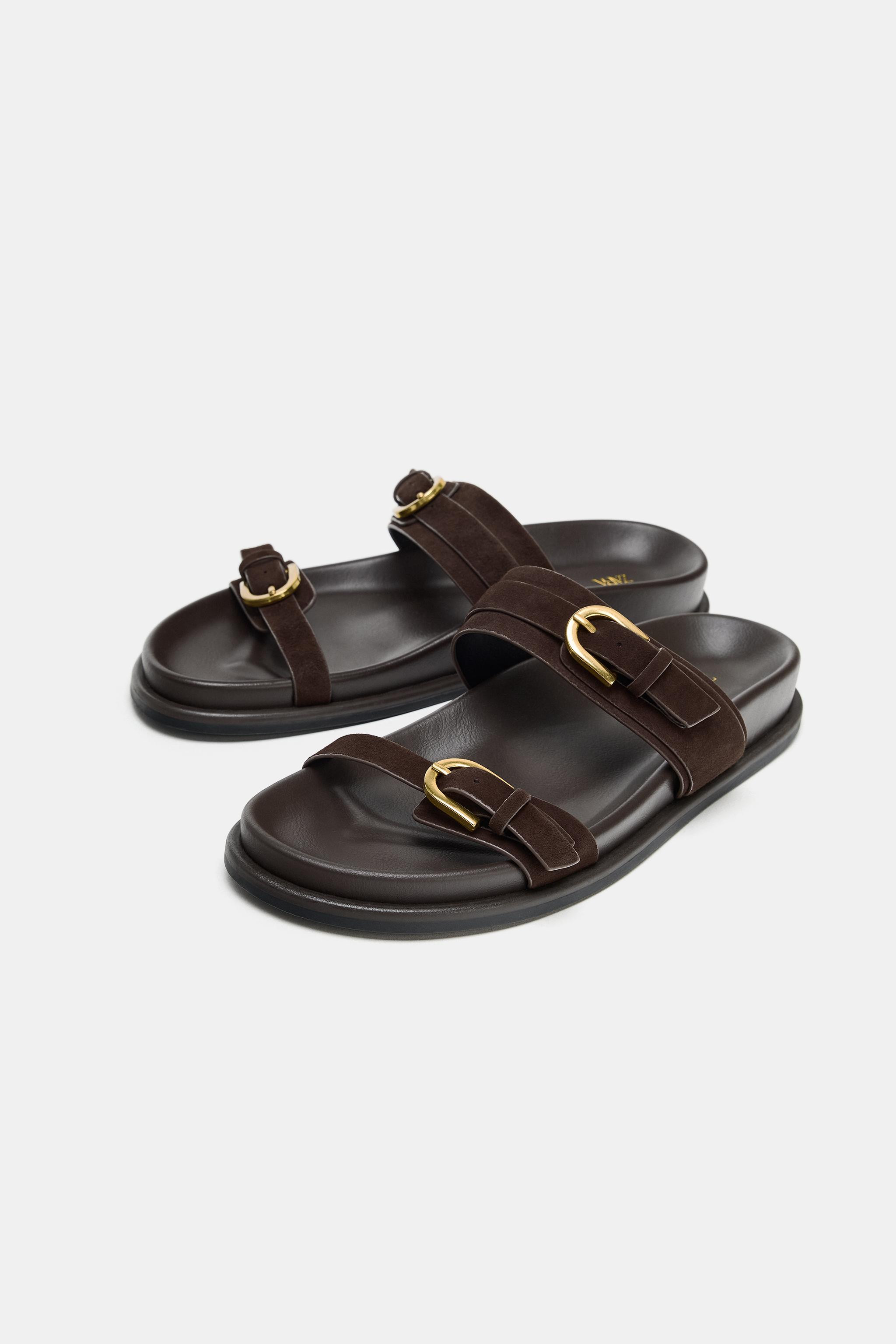 DOUBLE-BUCKLE LEATHER SANDALS | Zara UK
