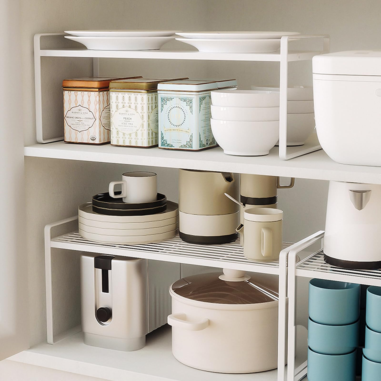 BAIEUEJO 2 x Cupboard Organiser, Kitchen Cabinet Organiser with Non-Slip Mat, Kitchen Organiser, ... | Amazon (DE)