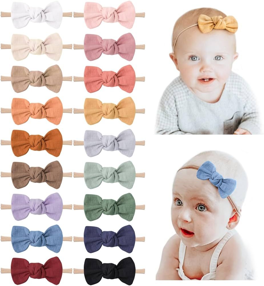 Niceye 18 Packs Baby Girl Bows Soft Nylon Headbands Hair Bows for Newborns, Infants, Toddlers - S... | Amazon (US)