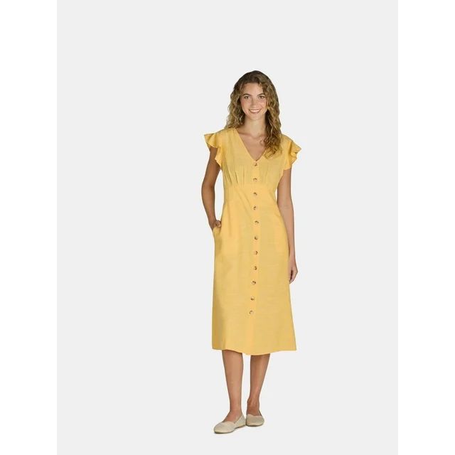 Time and Tru Women's and Women's Plus Midi Dress with Flutter Sleeves, Sizes XS-4X | Walmart (US)