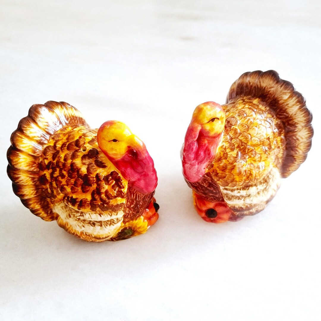 Vintage Turkey Salt & Pepper Shaker Figurine Pair Rustic Country Art Deco Hand Painted Art Deco H... | Etsy (US)