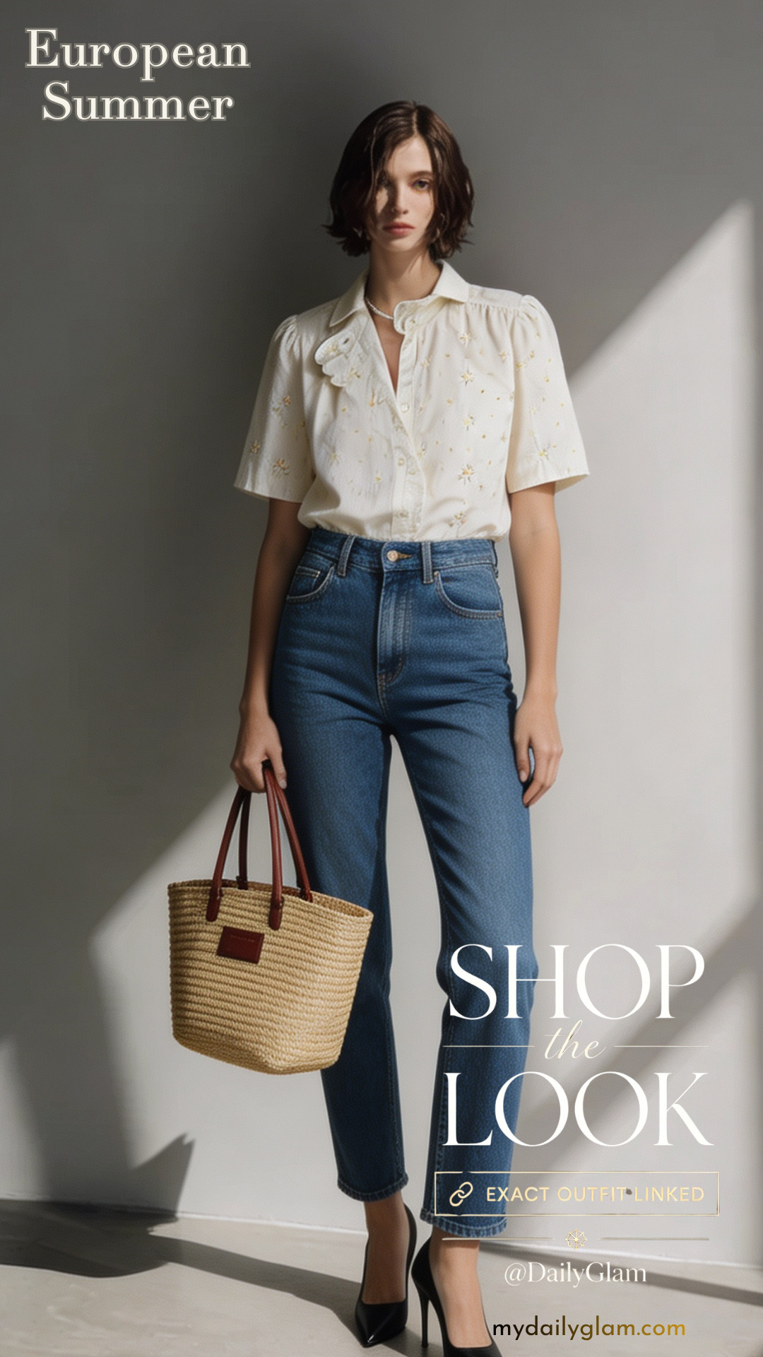 Classic Parisian Daily Look Scalloped Collar Floral Blouse & Straight Leg Denim#FloralEmbroideredShirt #ParisianChic #AnkleJeansOutfit 

 #LTKootd #LTKOver40 #LTKWorkwear