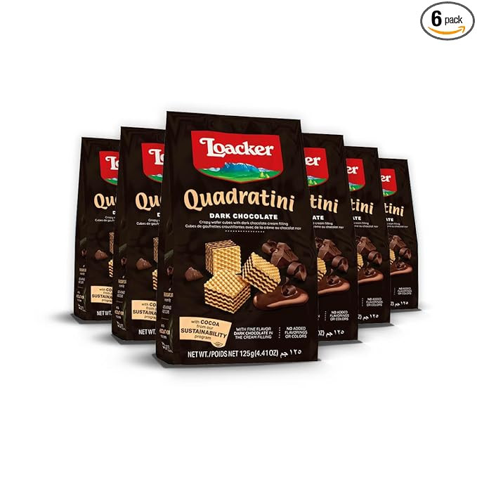 Loacker Quadratini Dark Chocolate Wafer Cookies SMALL - 30% Less Sugar - Premium Crispy Bite Size... | Amazon (US)