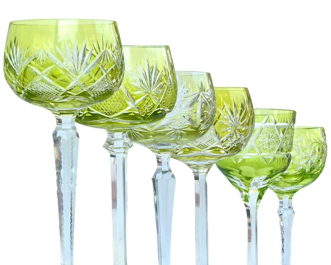 Crystal Cut Wine Glass | 1Pcs | Color Yellow Lime | Val Saint Lambert, Nachtmann and Klokotschnik | Etsy (US)