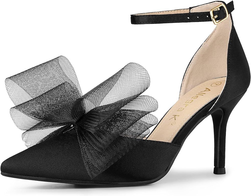 Allegra K Women's Bow Tie Ankle Strap Stiletto High Heels Pumps | Amazon (US)