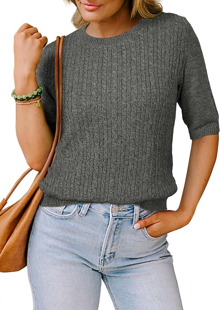 Arach&Cloz Women's Wool Blend Old Money Cable Knit Elbow Sleeve Sweaters 2025 | Amazon (US)