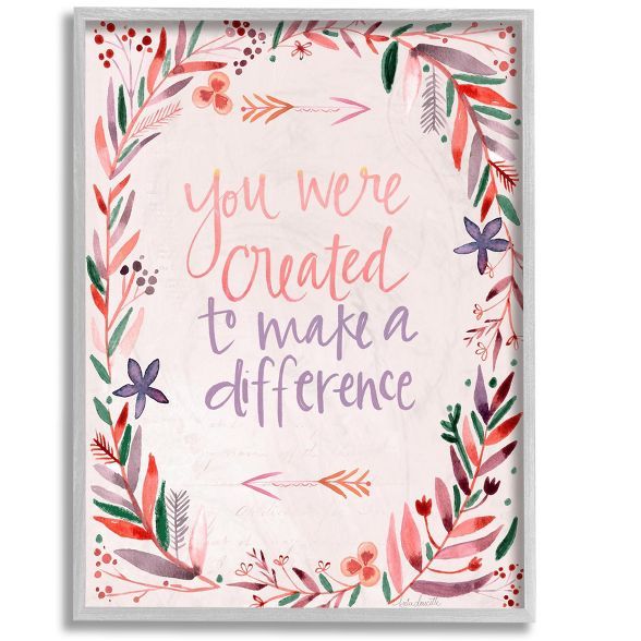Stupell Industries Created to Make a Difference Phrase Pink Floral Border | Target