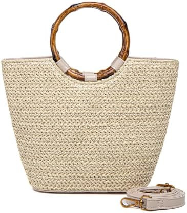 Small Resin Bamboo Handle Straw Tote Bag Summer Beach Purse For Women Vacation Top Handle Handbag... | Amazon (US)