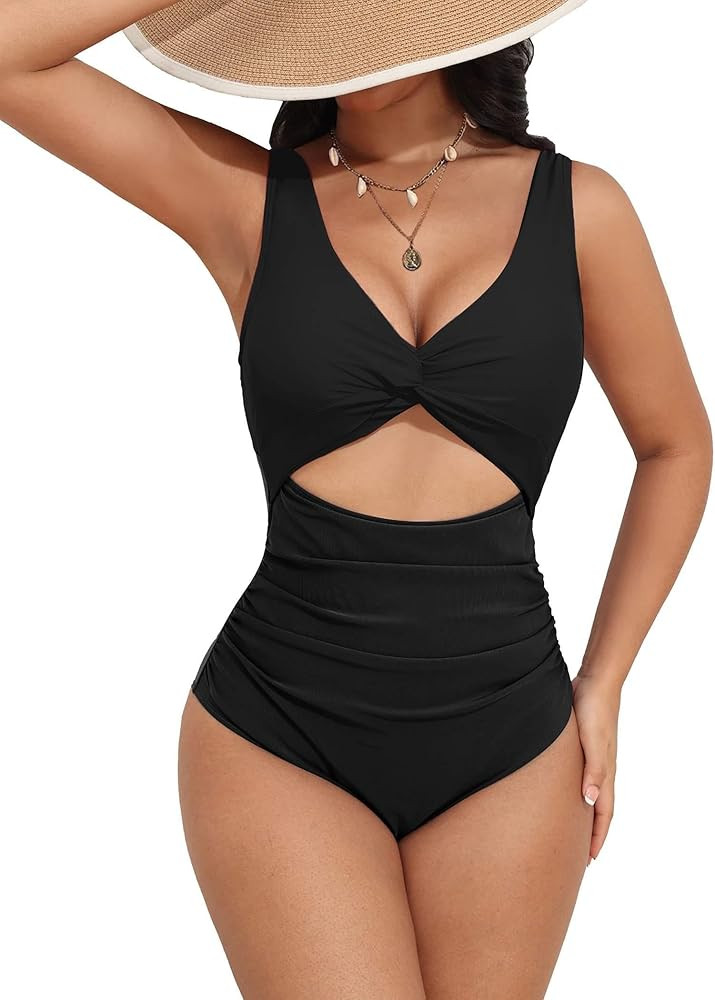 AI'MAGE Women's One Piece Swimsuit High Waisted Bathing Suit Cutout Monokini V Neck Swimwear S-2X... | Amazon (US)