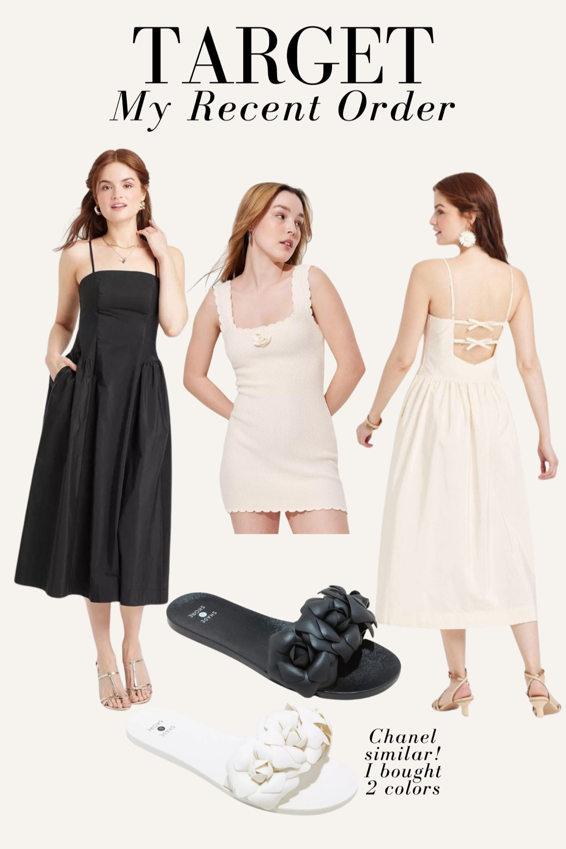 My recent Target order! Target finds, Target sandals, Chanel similar sandals, a line dress, Target dress, midi bow dress, summer outfit, Chanel like flower sandals. Save vs splurge 

#LTKFindsUnder50 #LTKFindsUnder100 #LTKStyleTip