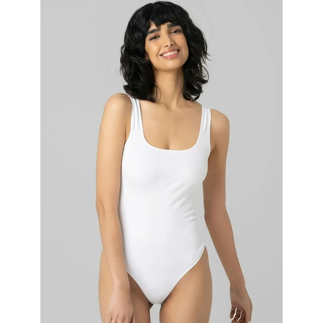 No Boundaries Seamless Ribbed Square Neck Bodysuit, Women's and Women's Plus | Walmart (US)