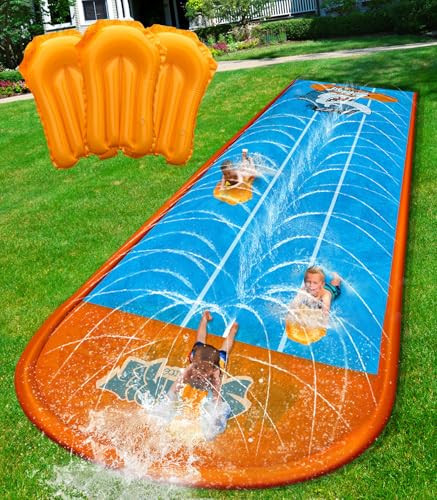 Spring Water Slip and Water Slide for Kids Backyard, 17ft*3 Racing Lanes Slip Water Slides with Sprinkler for Age 5-8 8-12, Summer Outdoor Water Toy with 3 Inflatable Bodyboards | Amazon (US)