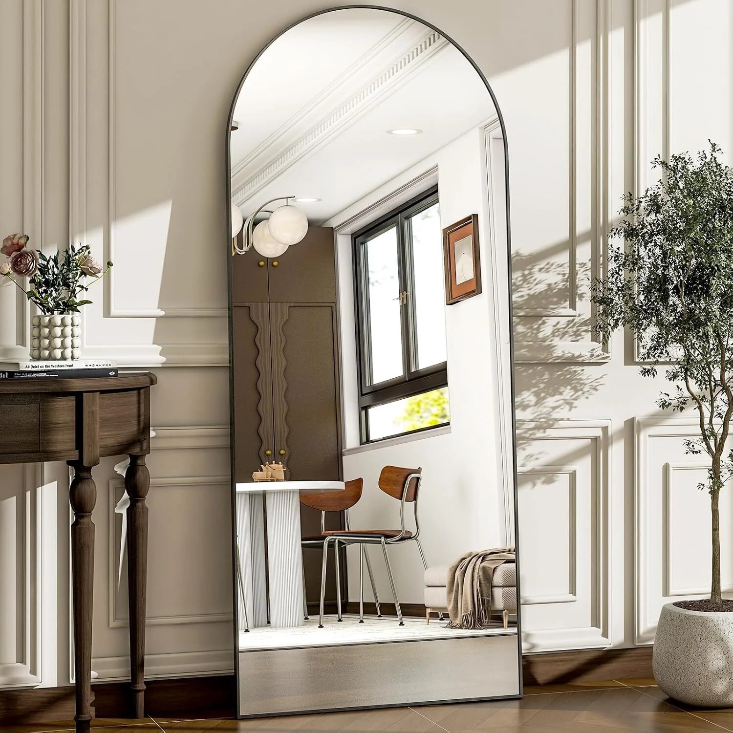 Lumora 38"x77" Arched Full Length Mirror with Stand Floor Mirror, Black | Walmart (US)