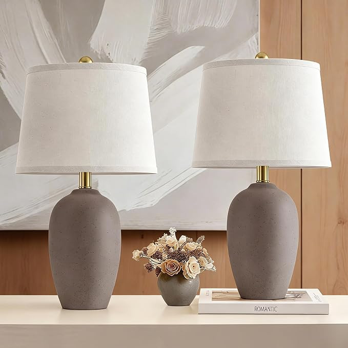 21'' Set of 2 Farmhouse Ceramic Small Table Lamps for Living Room Bedroom, Nightstand Rustic Brow... | Amazon (US)