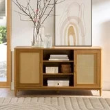 Better Homes & Gardens Springwood Cane TV Stand for TV's up to 65", Light Honey Finish | Walmart (US)
