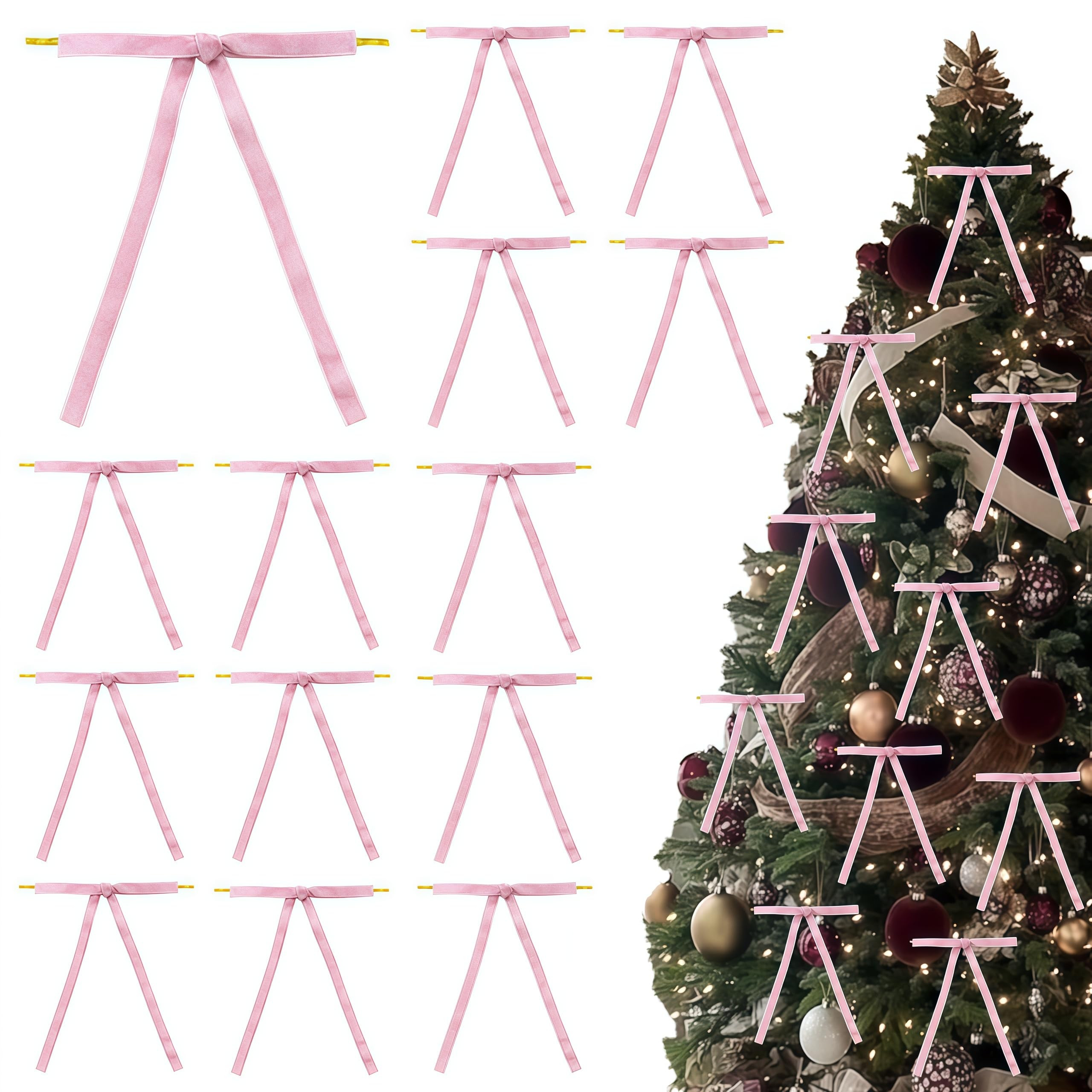 24 Pcs Christmas Pink Velvet Bows for Gift Wrapping, 5" × 7" Twist Tie Bowknot Premade Ribbon Bo... | Amazon (US)