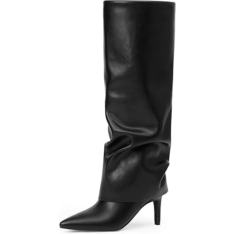 Vaslemuse Womens Fold Over Knee High Boots Stiletto High Heel Slouchy Tall Boots Pointed Toe Sexy... | Amazon (US)