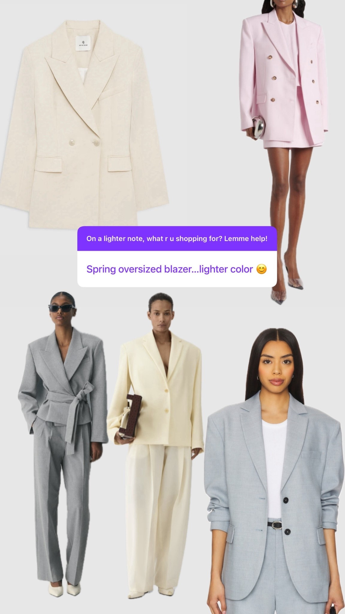 Spring oversized blazers in a lighter color ￼

#LTKWorkwear #LTKstorytime #LTKSpringSale