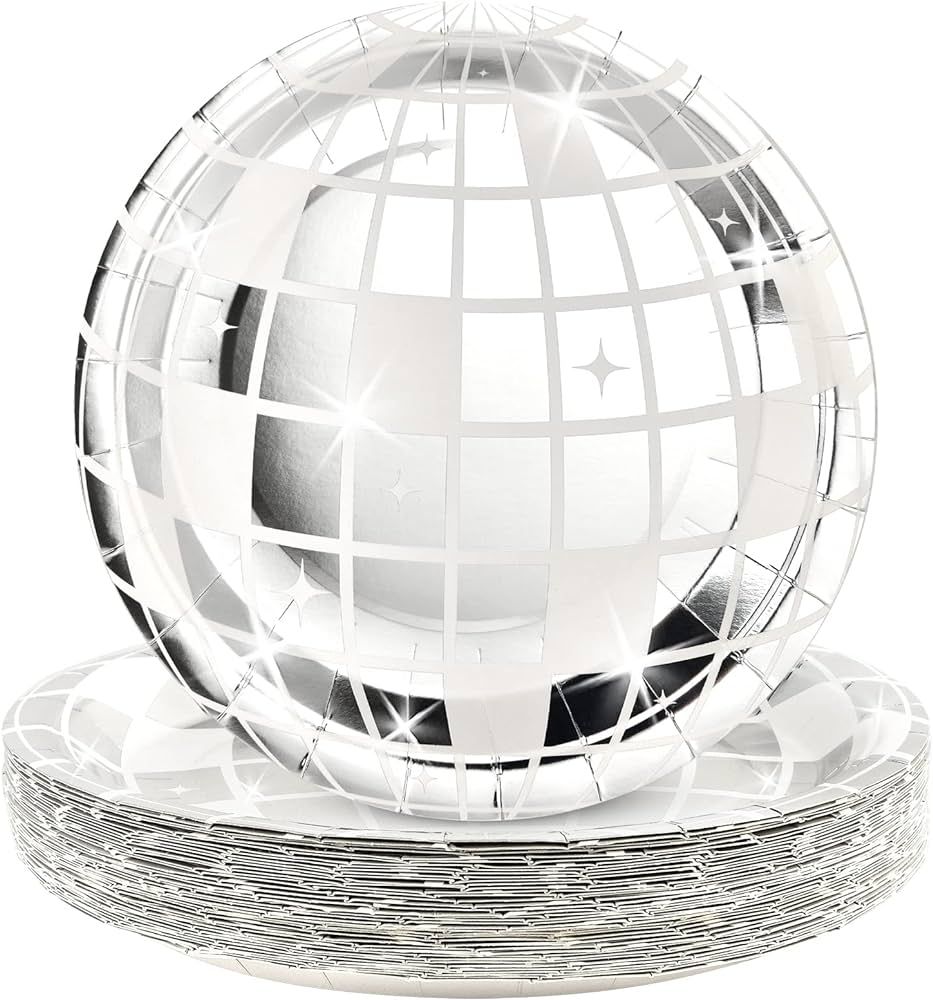 30 Pieces 9" Silver Disco Ball Paper Plates 70s Disco Party Plates Bachelorette Party Plates Disc... | Amazon (US)