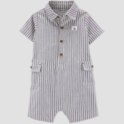 Baby Boys' Striped Canvas Romper - Just One You® made by carter's Gray | Target