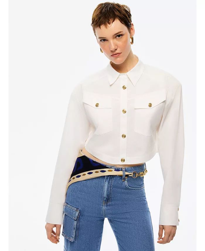 Women's Cropped Shirt With Shoulder Pads | Macy's