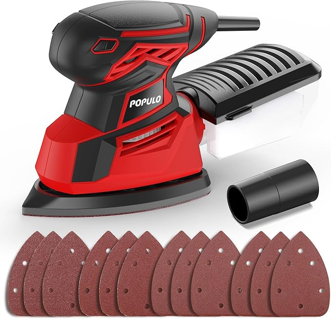 POPULO Electric Sander Tool,Hand Sander 14,000 OPM with 12 Pieces Sandpapers with Vacuum Attachme... | Amazon (US)