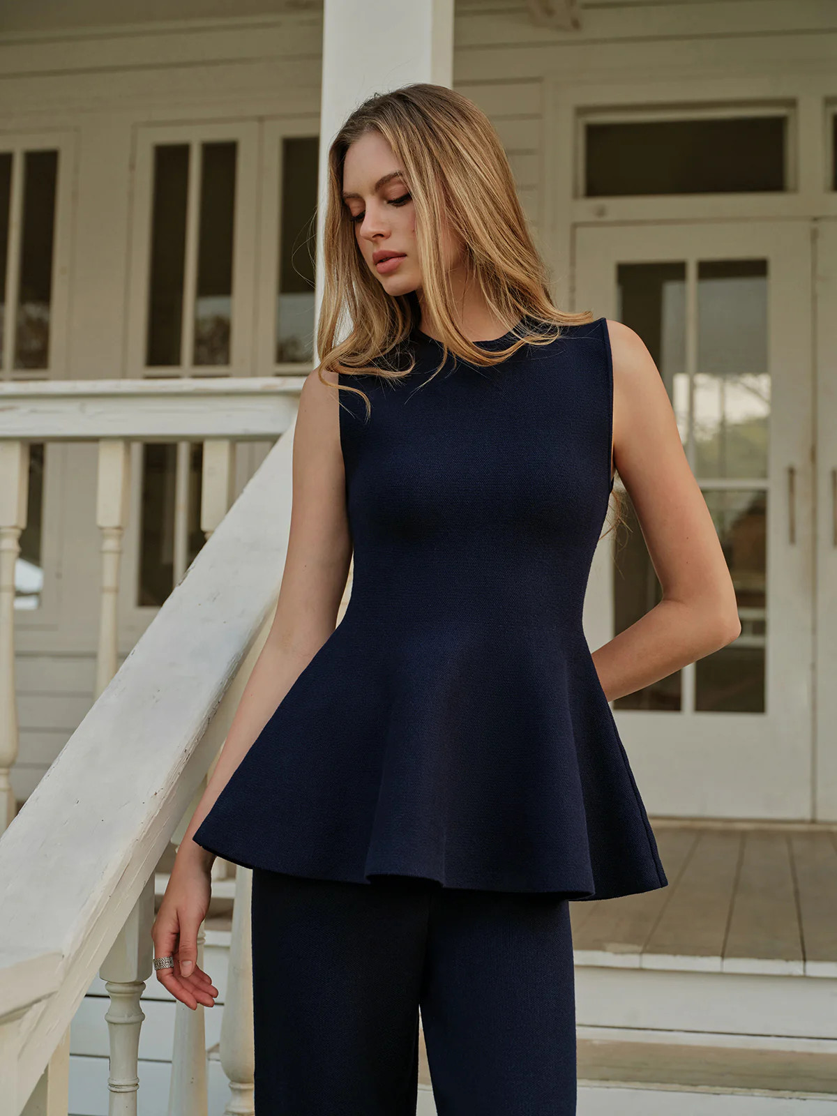 Flared Hem Sleeveless Knit Top | Commense