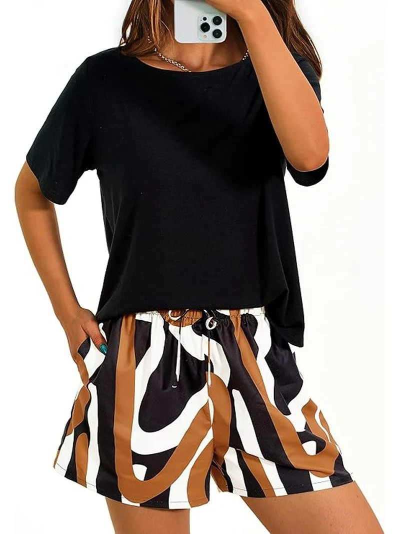 PRETTYGARDEN Women's Summer 2 Piece Outfits Lounge Sets Short Sleeve Tee Shirts Tops Blouses Pock... | Walmart (US)